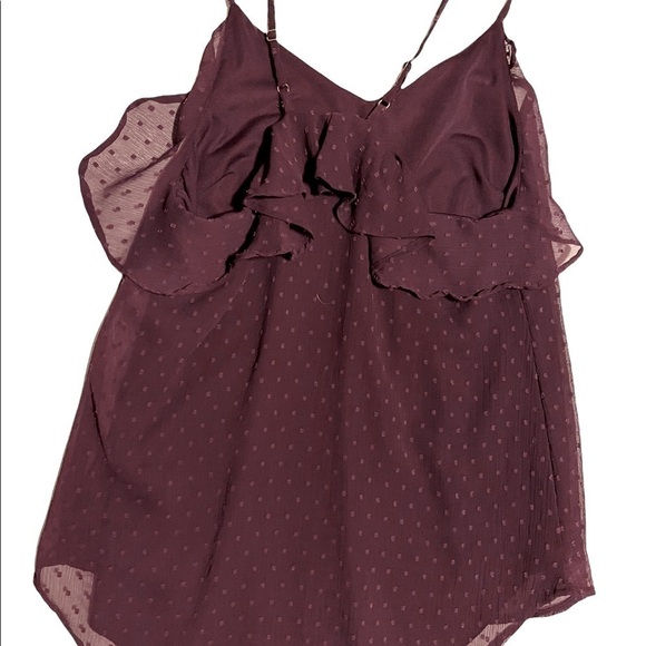 SWISS dot sheer lined cami/flutter racerback tank plum/eggplant. Small. - Picture 6 of 9